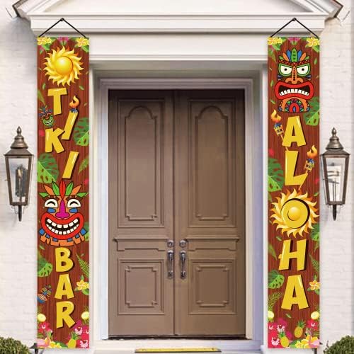 Tiki Party Decoratiuni pridvor semn, tiki Banner în aer liber ușa din față Luau agățat decoratiuni, 71x 12 Tiki Bar USA Banner