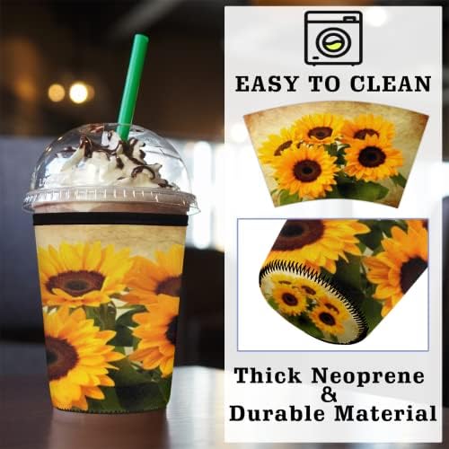 Vintage floarea-soarelui reutilizabile Iced Coffee Sleeve, floarea-soarelui frunze neopren izolate Cupa Mâneci băuturi pahar