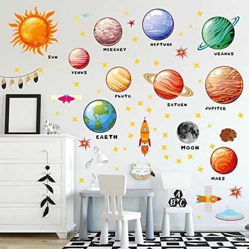 Arquiel colorat spațiu exterior perete Decal sistem Solar planete perete autocolant perete Decor pentru copii pepinieră dormitor