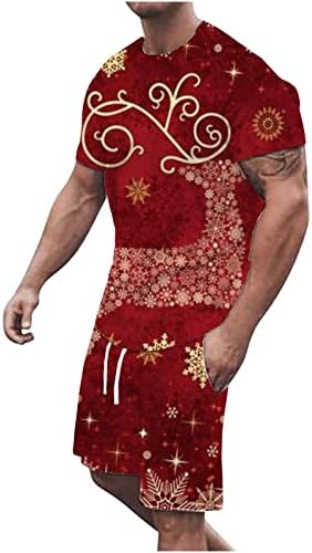 Tricou pentru bărbați casual Crăciun 3d imprimare cu gât rotund tricouri cu mânecă scurtă plus bluză de dimensiuni și pantaloni scurți seturi roșii