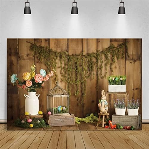 Fundal de fotografie de Paște, flori de primăvară, ouă de iepuras, găleată, podea gri, folosită pentru fundal foto, petrecere pentru copii, decorare la domiciliu