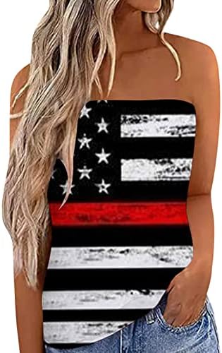 American Flag Tube Tops pentru femei fără bretele fără bretele Bandeau, 4 iulie, cămăși fără mâneci asimetric tunică curgătoare