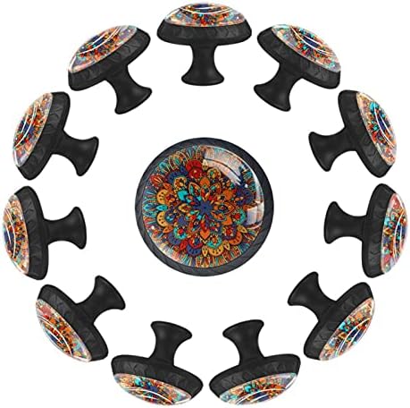 12 bucăți butoane abstracte din sticlă Mandala pentru sertare pentru comode, 1,37 x 1,10 în dulap rotund de bucătărie trage pentru biroul de acasă pepinieră cameră pentru copii