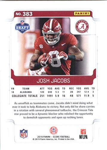 Scorul 2019 #383 Josh Jacobs Alabama Crimson Tide Rookie Card de fotbal
