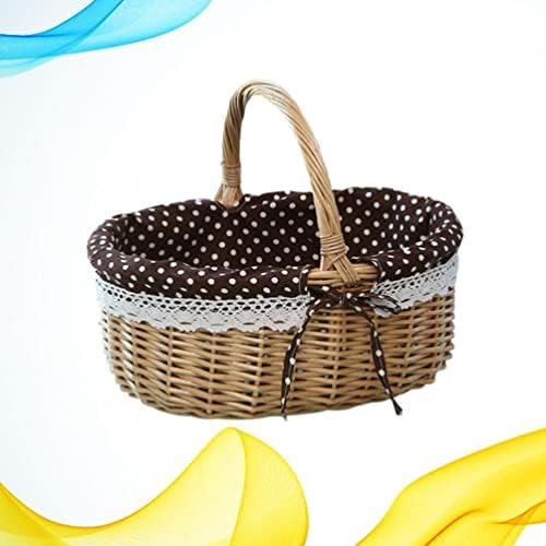 Coș de picnic de răchită alipis coș cadou oval coș cadou cu mânere căptușeală ouă țesute coș de depozitare bomboane pentru copii organizator de jucării coș de servire pentru pâine legume s