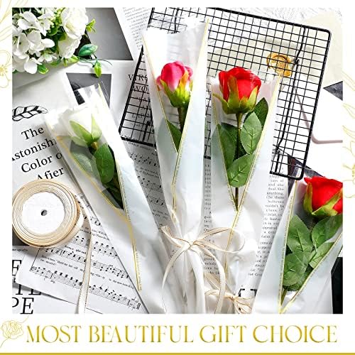 300 buc Ziua Mamei single rose Maneca 17.72 x 5.12 x 1.57 Inch singură floare ambalaj pungi de plastic alb pungi de flori pentru