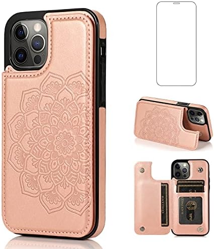 Asuwish compatibil cu iPhone 12 Pro iPhone12 caz și sticlă securizată Ecran Protector Cover Cell card Holder Slot Kickstand