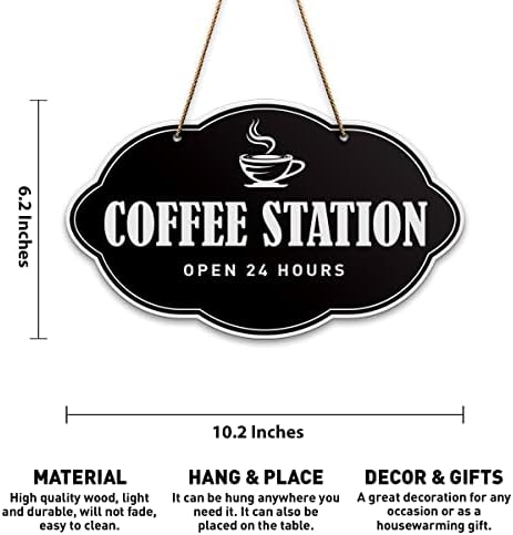 Semn de cafea Decor de perete de bucătărie, deschis 24 de ore, semn de casă pentru bucătărie cafea bar din lemn fermă de cafea agățată cafenea colț cafenea placă de semn de perete, cadouri pentru casă pentru a