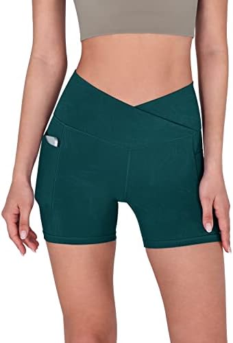 ODODOS 5 Pantaloni scurți de Yoga cu talie încrucișată pentru femei, Pantaloni scurți de alergare pentru sport Crossover Gym