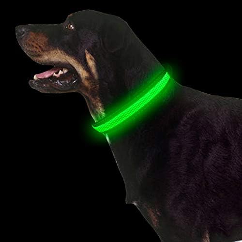 Guler de câine LED WARBRIIE, USB Reîncărcat luminat Gulere pentru câini cu lumini de guler de câini reflectabili din nailon reglabil pentru câini mici medii mari
