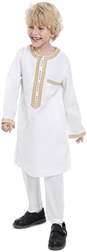 Arabă Thobe musulman Thobe Maneca lunga Kaftan echipajului guler halat cu pantaloni 2pcs pentru băiat ' s tradiționale din