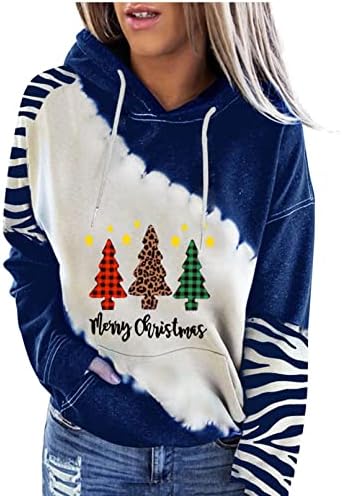 Hoodies Fmchico pentru femei pulovere, bloc de culori cu mânecă lungă pentru femei, imprimeu de Crăciun, hanorac casual cu