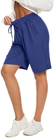 Sicvek Lungime genunchi Femei Bermuda pantaloni scurți elastici talină de talie de tragere a pantalonilor scurți de vară casual