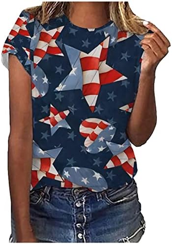 Femei Patriotice Tricouri Ziua Independenței Stele Dungă Imprimate Vara Casual Rotund Gat Maneca Scurta Bluza Tee Topuri