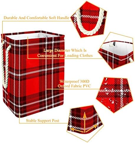 Model în carouri Inhomer în roșu și alb visiniu 300d Oxford PVC haine impermeabile împiedică coș mare de rufe pentru pături jucării de îmbrăcăminte în dormitor