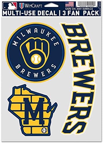 WINCRAFT MLB Milwaukee Brewers Decal multi utilizare Fan 3 Pack, culori echipa, O mărime