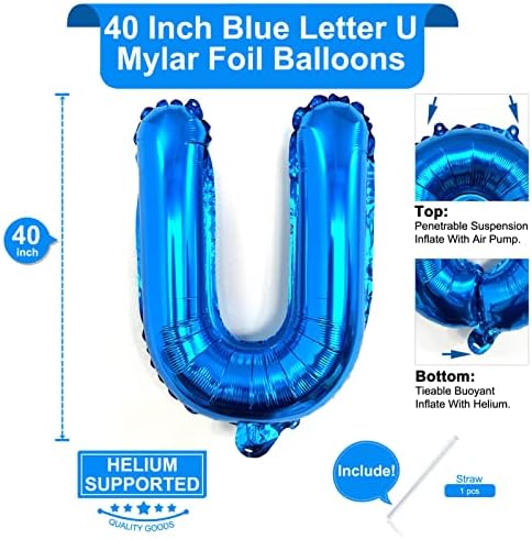 Lovoir 40 inch mare scrisoare albastră mare u baloane de dimensiuni mari jumbo mylar foil balon heliu pentru petrecerea zilei de naștere decorațiuni alfabet albastru u