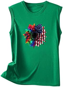 Womens American Flag Flage -Sunflower Tank Tops