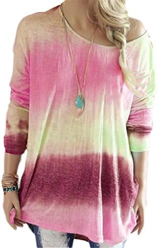 Andongnywell femei Gradient rotund gat Top Tie Dye imprimate Loungewear Topuri imprimare off umăr tricoul