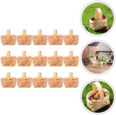 Yardwe 18buc Mini coșuri țesute cu mânere coșuri din lemn cu cip miniatural coșuri mici pentru meșteșuguri decorațiuni pentru