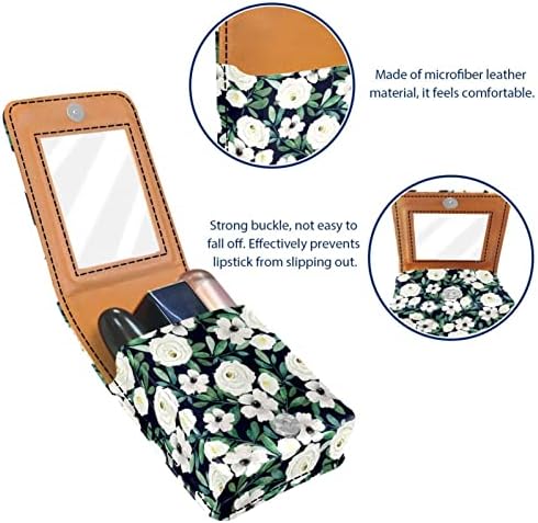 Oryuekan ruj caz cu oglinda drăguț portabil machiaj Sac cosmetice Husă, Pastorable flori alb Rose florale Vintage