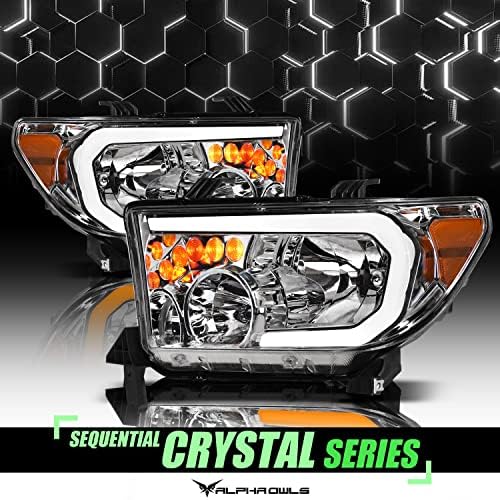 Alpha Owls 8712269 faruri de cristal cu comutator secvențial LED Light Bar & amp; lumina de pornire - Chrome Amber se potrivește 2007-2013 Toyota Tundra / 2008-2017 Toyota Sequoia