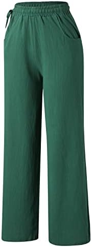 Vara Casual Bumbac lenjerie pantaloni pentru femei Baggy drept picior pantaloni mare Talie Plaja pantaloni cu buzunare pantaloni