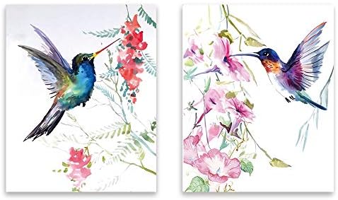 Imprimeu de artă de perete pentru păsări Kairne, set de 2 imprimeu de 2 imprimeu de arta de 8x10 inci ， uimitor în stil acuarelă Decor pentru flori pentru bucătărie dormitor birou pentru baie decor pentru casă