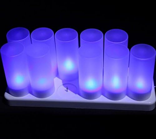 Cel mai bun pentru a cumpăra 12pack reîncărcabilă fără flacără Votives Moving Flame Wick LED tealight lumânări cu bază de încărcare și telecomandă-culoare albastră