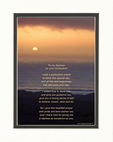 Cadou de absolvire a nepotului cu „Poezia de rugăciune a nepotului” Foto Sunset Ocean Sunset, 8x10 dublu mat. Cadouri speciale de absolvire pentru nepot pentru nepot. Cadouri unice de colegiu și liceu.