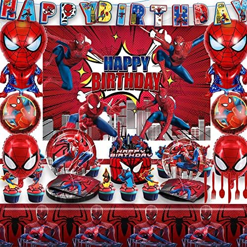 Decorațiuni pentru ziua de naștere a păianjenului, Superhero Spider Party Supplis includ fundal, baloane din folie, față de