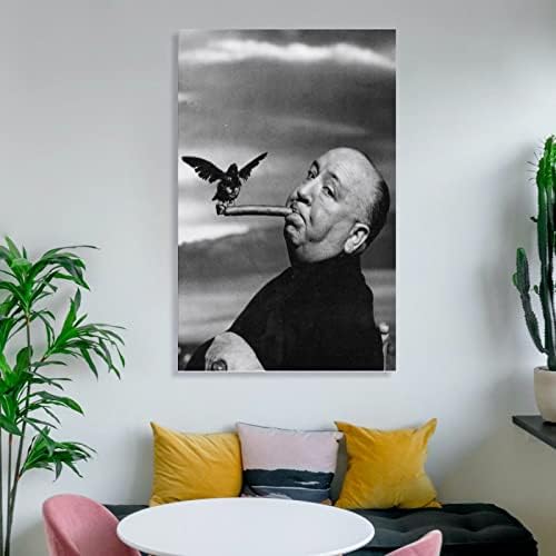 Regizor Alfred Hitchcock păsările ， vintage alb-negru art deco-poster-poster pentru camera estetică pânză de artă imprimeuri