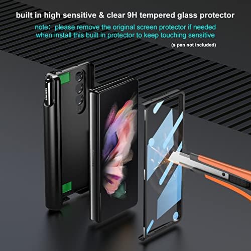 Libeagle Compatibil cu Samsung Galaxy Z Fold 3 Carcasă [SIGUR pentru a ține cu curea pe spate] [detașabil 2 în 1 Protecția completă a balamalei și suportul de stilou] [Protector de ecran] [încărcare wireless] Acoperire 5G 2021-BLACK