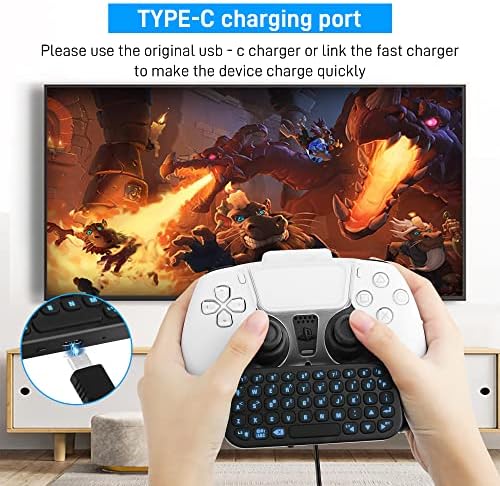 Tastatură wireless RHOTALL pentru controler PS5, tastatură Bluetooth pentru jocuri și mesaje Playstation 5, mini controler