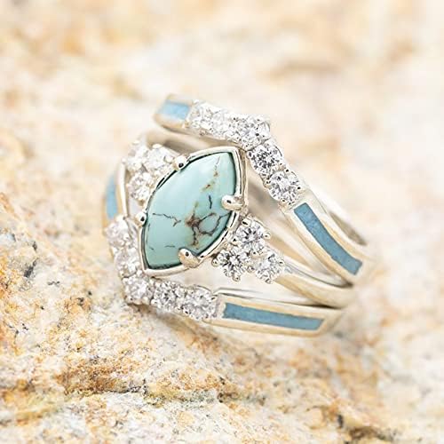3pcs Turquoise Rings Womens Sterling Silver Zircon Setare inel Diamond Clasic Diamond Bijuterie Cadou pentru Ziua Mamei