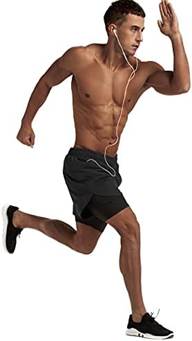 Lulucleaf rulează pantaloni scurți pentru bărbați cu linie Mens 2 în 1 antrenament atletic Yoga pantaloni scurți