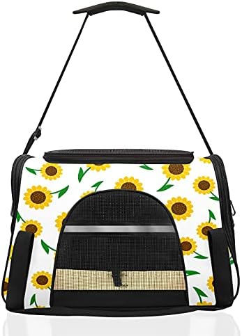 Pet Carrier Bag Galben Floarea-Soarelui Frunze Verzi Model Mic Câine Cat Pui Moale-Verso Portabil Travel Bag
