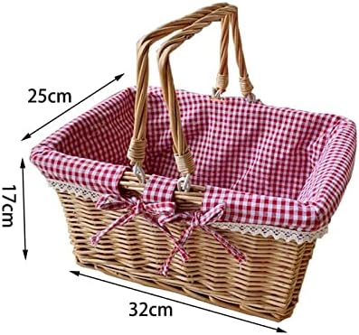 Coș de picnic amayyagp care servește tavă, coș de răchită natural țesut cu mânere duble și căptușeală pentru pânză pentru depozitarea