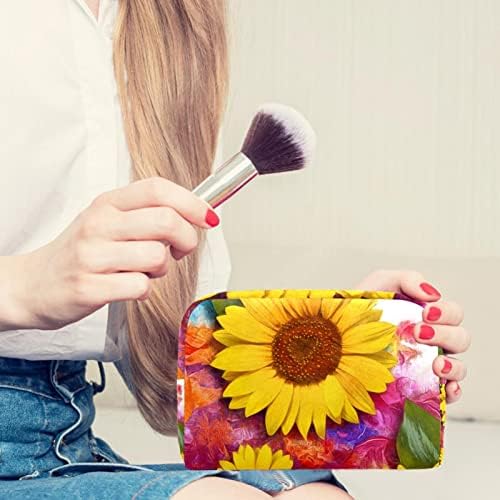 TBOUOBT BAG MAKEUP BOUNG POUCH POUCH COSMETIC Organizator pentru femei și fete, Doodle de culoare -floarea soarelui