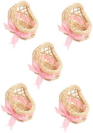 shamjina 5 bucăți Cutii de bomboane țesute coș de flori Petrecere favoruri Cutie coș de bomboane recipient de bomboane pentru sărbători de nuntă, roz