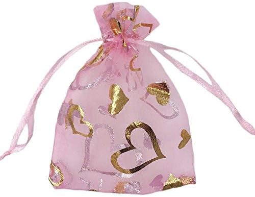 SumDirect 100buc 3.5x4. 7 inch pur Cordon roz inima Organza favoarea Genti cadou nunta petrecere de Craciun bijuterii pungi