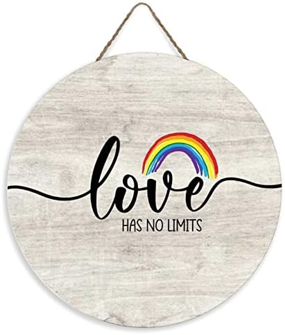 Gay Pride Wood Sign Love nu are limite rotund binevenit cu umeraș pentru uși, LGBT PRID