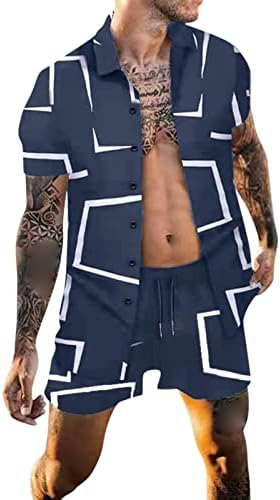 Sport Set pentru bărbați cămăși cu guler Turndown Set Set cu mânecă scurtă Hawaii tipărit Fashion Casual Cămașă de vară