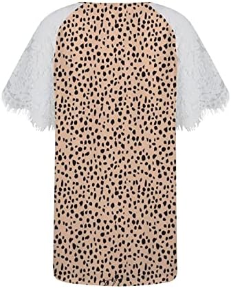 Tunică cu mânecă scurtă din dantelă pentru femei Imprimare elegantă Tricou lung Tricou cu dungi Top V gât bluză pentru muncă