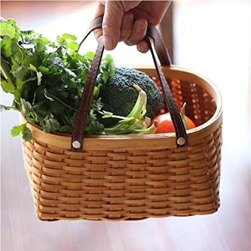 CFSNCM WOOD țesut coș de depozitare cu flori suport alimentar de fructe portabile cu mâner pentru depozitare pentru bucătărie