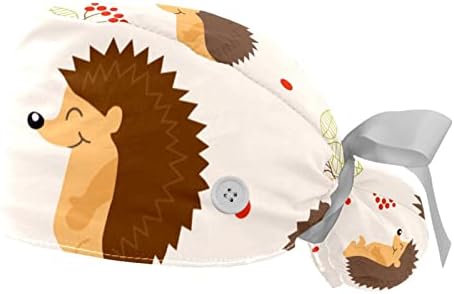 2 pachete Hedgehog Animal Nurse Surbar Caps Femei Păr lung, Tie Reglabil Back Back Craniu, o copertă de cap de lucru de o dimensiune