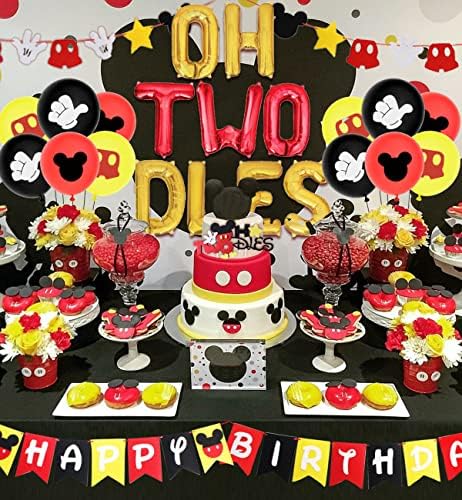 Denumitori de mouse de desene animate a 2 -a petrecere de naștere Oh Twodles Decorații pentru petreceri tort topper balon la