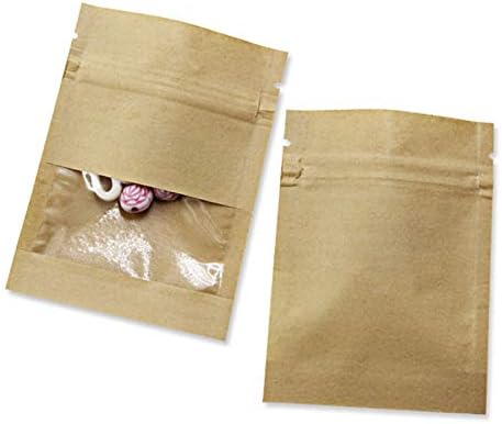 100 pachet clar fereastra ermetic maro Kraft hârtie pentru Zip alimente stocare blocare pungi mici Reclosable sigiliu fermoar