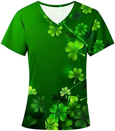 Shamrock Scrub Topuri pentru femei Casual maneca scurta St. Patrick ' s Day T-Shirt Asistenta uniforme de lucru cu buzunar