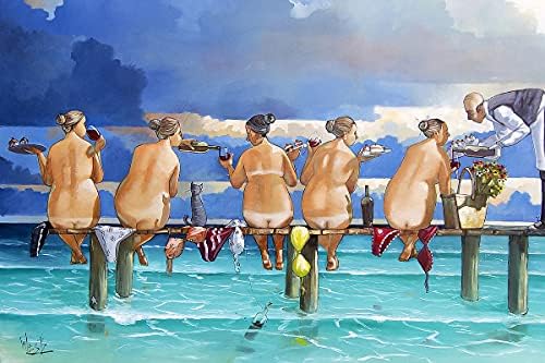 Picture Peddler Wine on the Jetty de Ronald West Plus Size Women Wine Beach Whimsicical Aun amuzant Humor ART PRINT